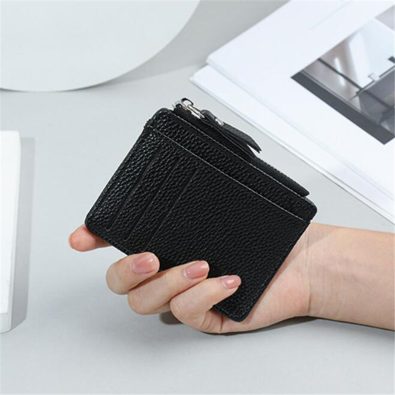 Mini ID Card Holders Bags Men/Women Business Credit Card Holder PU Leather Slim Bank Card Case Organizer Wallet Zipper: black