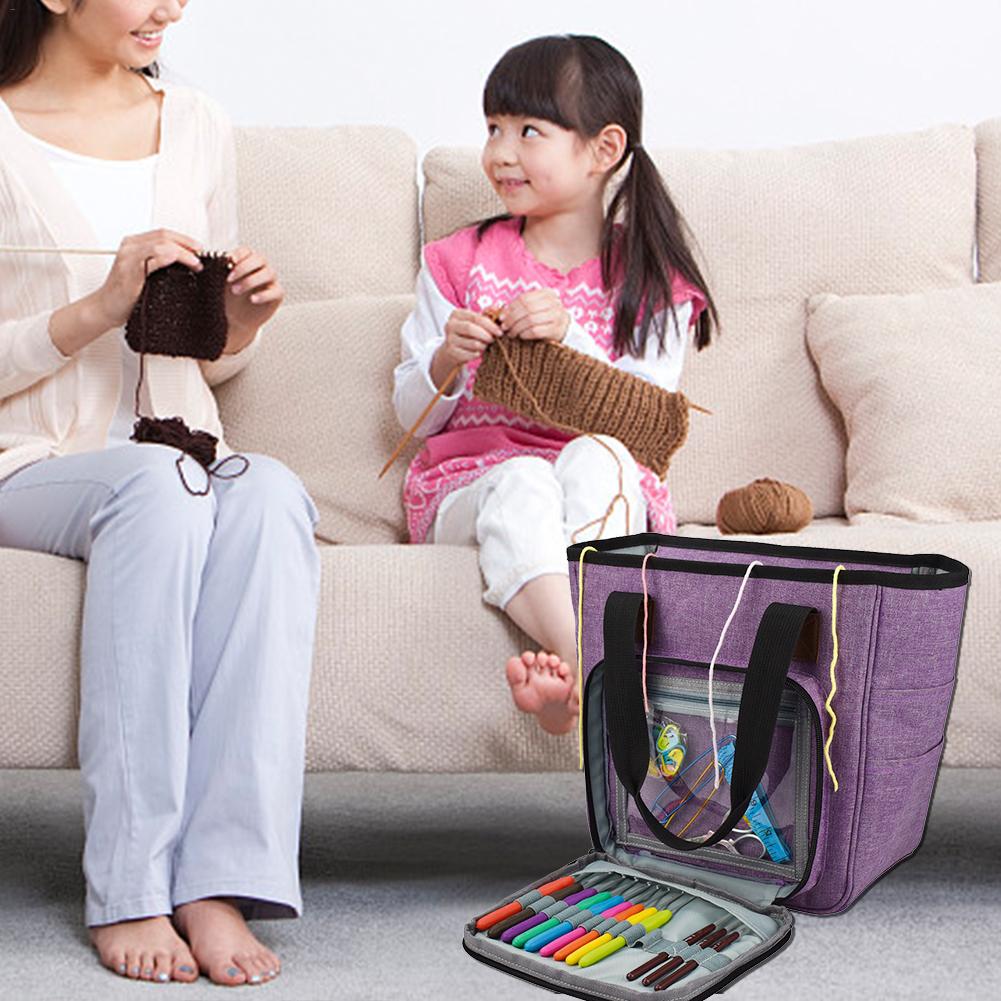 Portable Crochet Hooks Thread Yarn Storage Bag DIY Organizer Holder Wool DIY Knitting Needles Sewing Set Storage Handbag