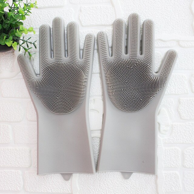 Pas mal mains magique Silicone brosse à vaisselle vaisselle éponge gommage gants fait cuisine nettoyage 1 paire: Gris