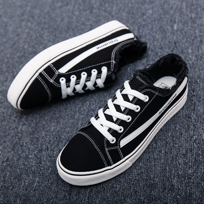 Canvas Shoes Men All-match Low Top Small White Shoes Comfort Light Lace Up Men Casual Shoes: black / 39