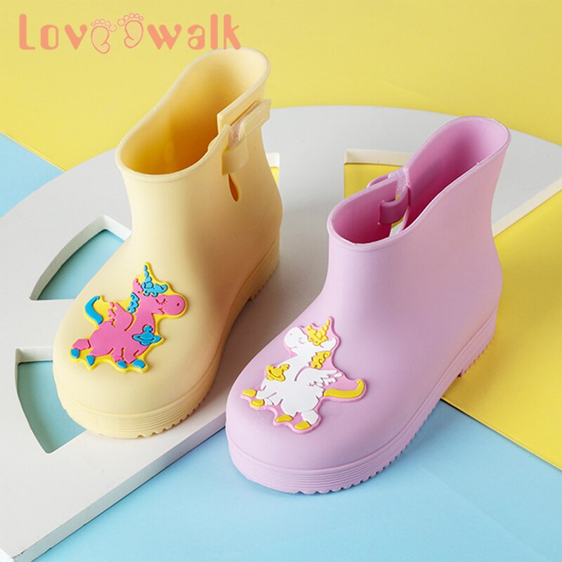 Loveewalk Unicorn Boots Baby Girl Rain Boots Pink Yellow Summer Girls Shoes Outdoor Ankle Rain Boots Toddler Shoes