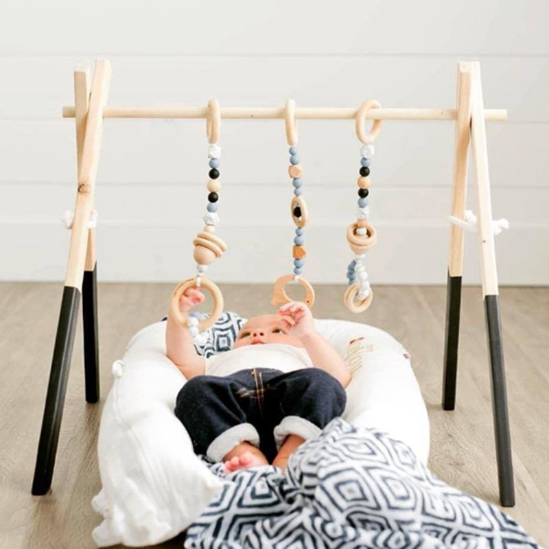 1Set Nordic Cartoon Baby Speelgoed Houten Gym Fitness Frame Rack Met Opknoping Hanger Bijtringen Peuter Baby Kamer Decor