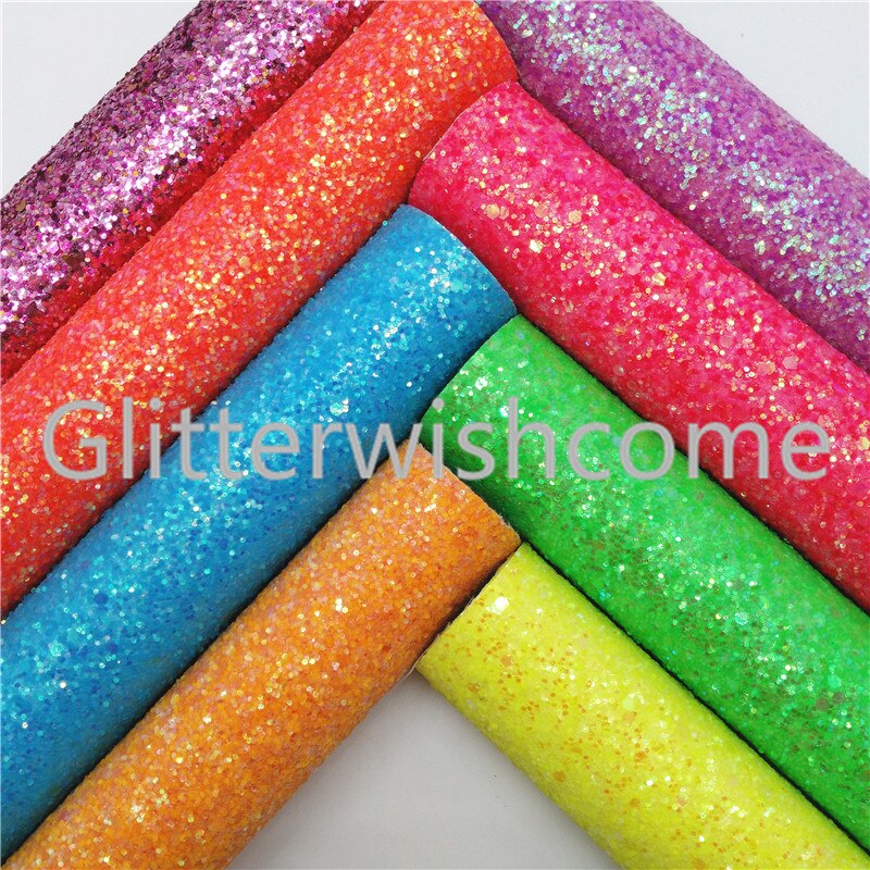 Glitterwishcome 30X134CM Mini Roll Neon Chunky Glitter Leer, Neon Glitter Leer Stof Vinyl Voor Bows, GM754