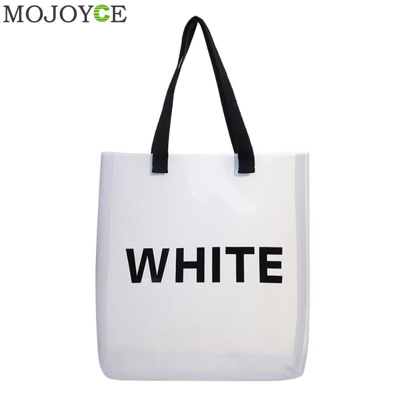 Transparante Vrouwen Boodschappentas Draagbare Holografische Geleizak PVC Clear Strand Tote Bag Vrouwen Schouder Strand Reizen Handtassen: WHITE