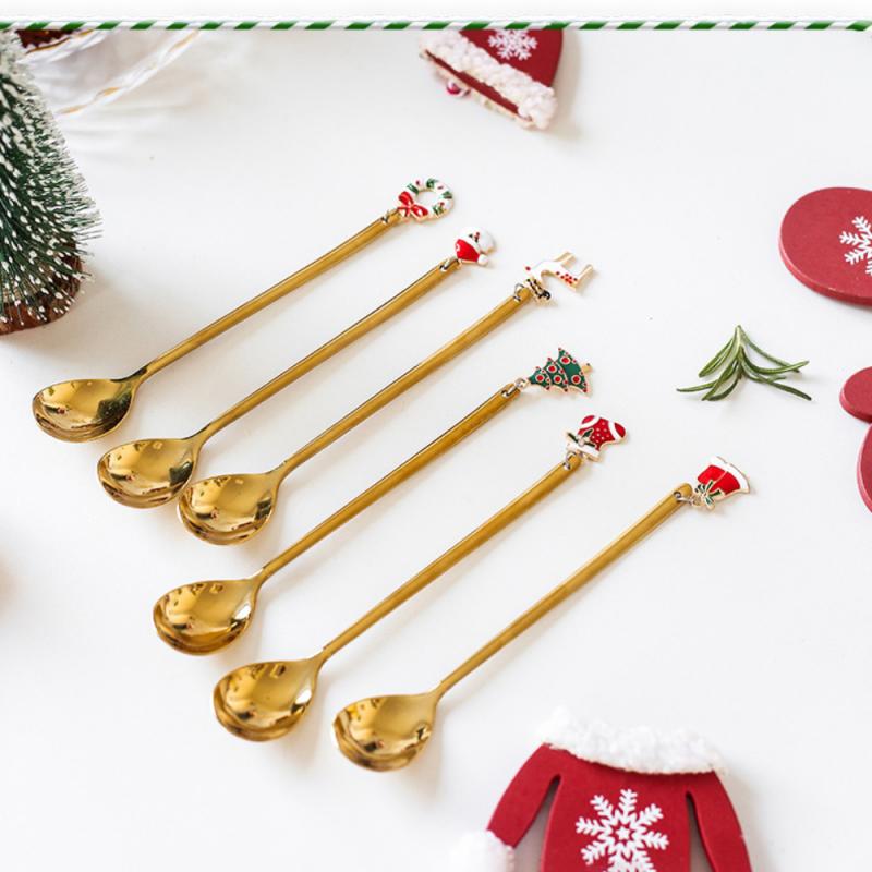 Year Metal Merry Christmas Spoons Xmas Party Tableware Ornaments Christmas Decorations Coffee Dessert Spoon Home Table