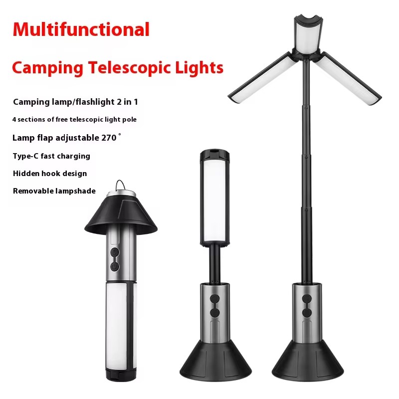 Multi-functional Camping Light 2 in 1 USB Rechargeable Camping Lantern\Flashlight with Hook Outdoor Emergency Camping Lamp