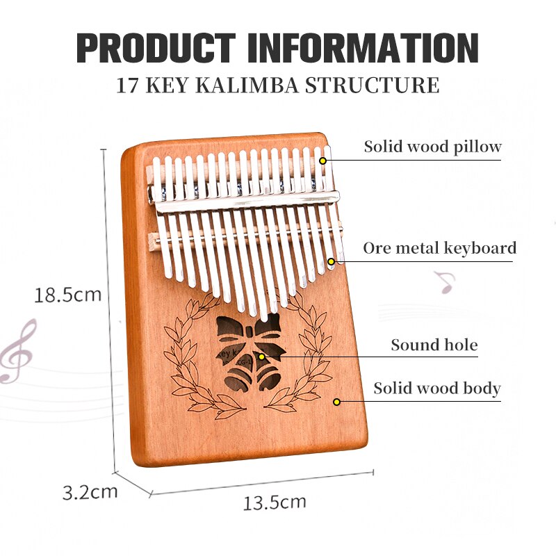 17 Keys Kalimba Wood Mahogany Thumb Piano Portable Hollow Pattern Finger Marimba Likembe Musical Instrumentos Pianoforte Calimba