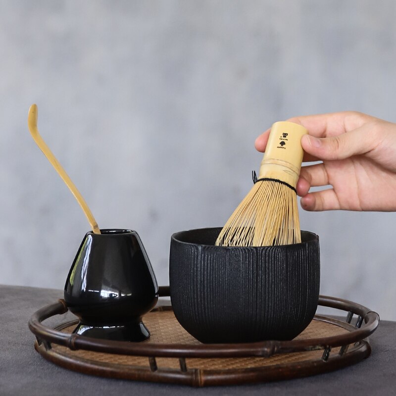 Tangpin 4 stk / sett tradisjonell matcha gavesett bambus matcha visp scoop ceremic matcha bolle visp holder matcha te sett