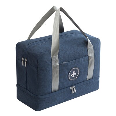 Große Kapazität Wasserdichte Kleidung Lagerung Tasche Frauen Faltbare Reise Gepäck Handtaschen unisex Sport Fitnessstudio Trocken Nass Trennung Beutel: Marine Blau