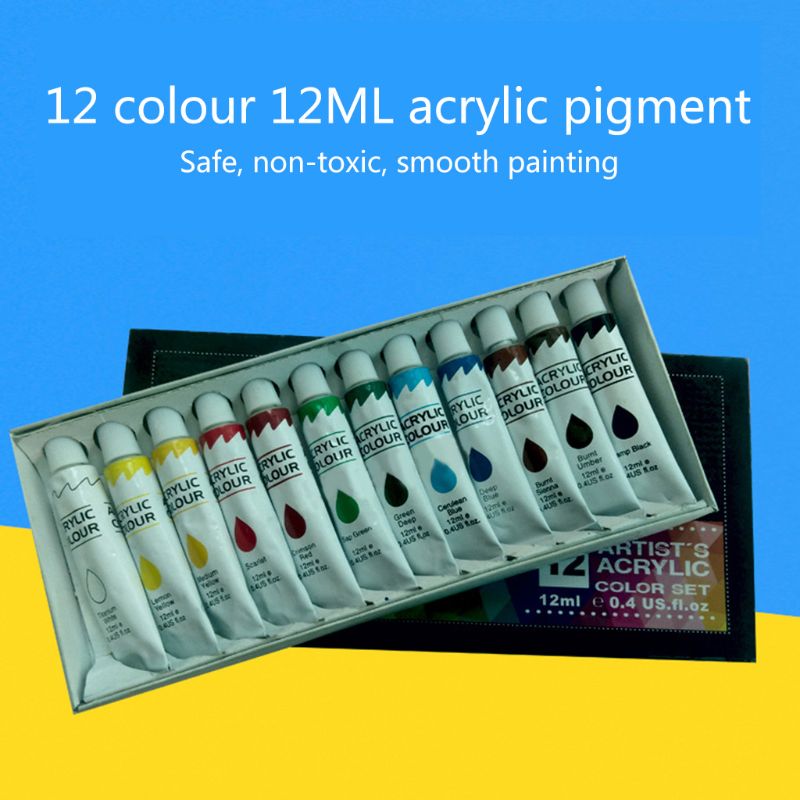 12 Colors 12ML Tube Acrylic Paint set Art Painting Drawing Tools For Kids DIY Water-resistant