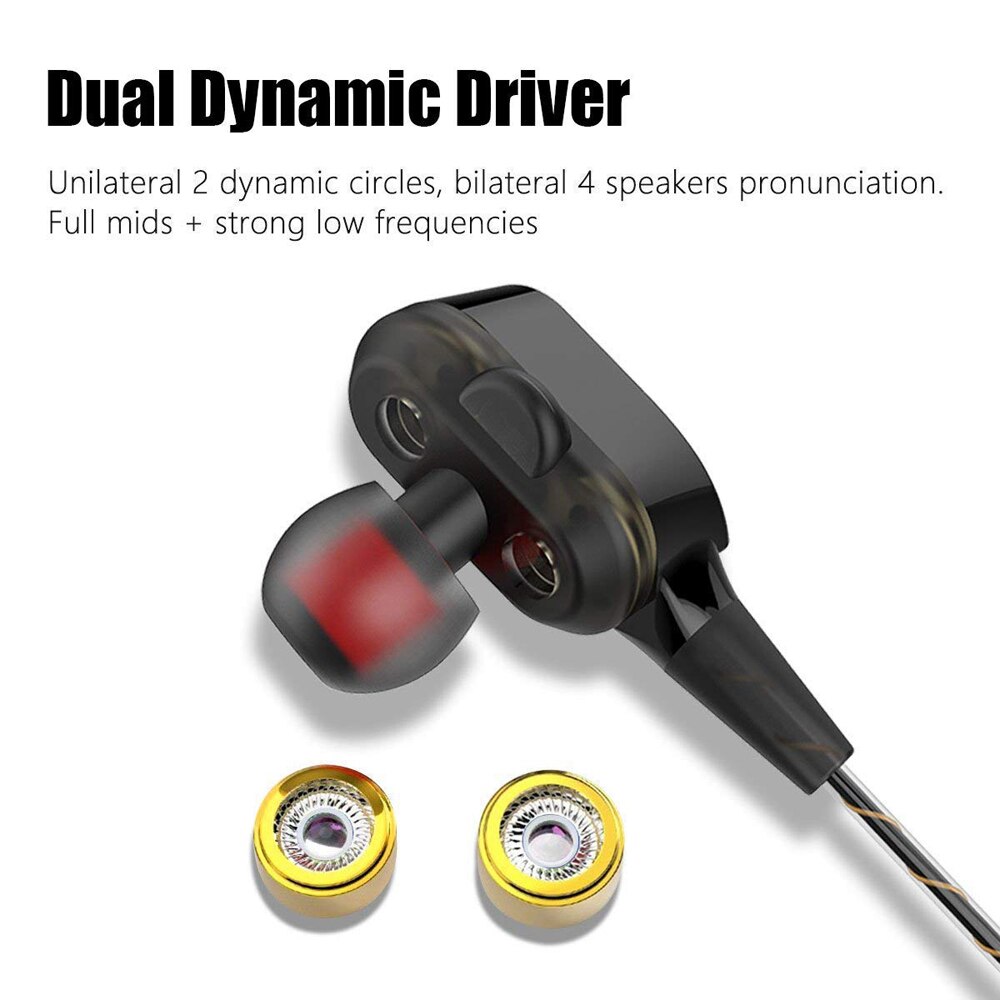 Ptm P22 Dubbele Unit Drive Oortelefoon Hoofdtelefoon Super Bass Subwoofer Sport Headset Voor Telefoon Samsung Iphone Xiaomi Auriculares MP3