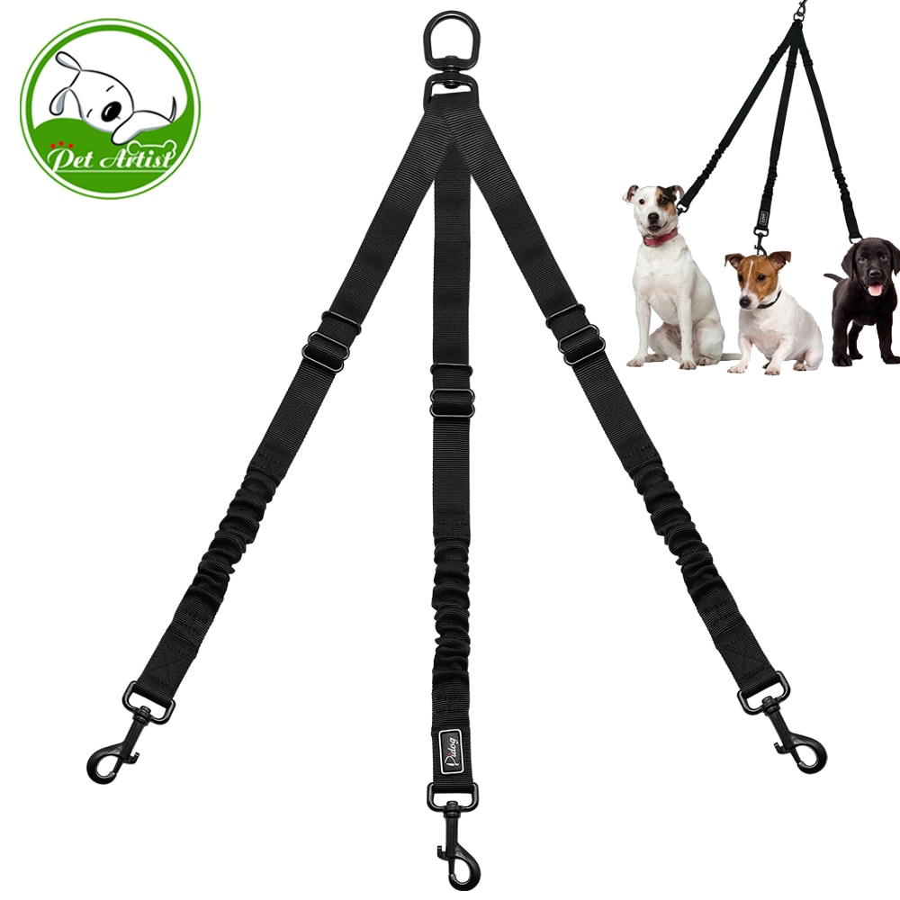 Nylon Geen-Pull 3 Way Pet Hond Lead Riemen Koppeling Huisdier Verstelbare Touw Geen Wirwar Bungee Huisdieren Wandelen Strap 1 Leash Voor 3 Honden