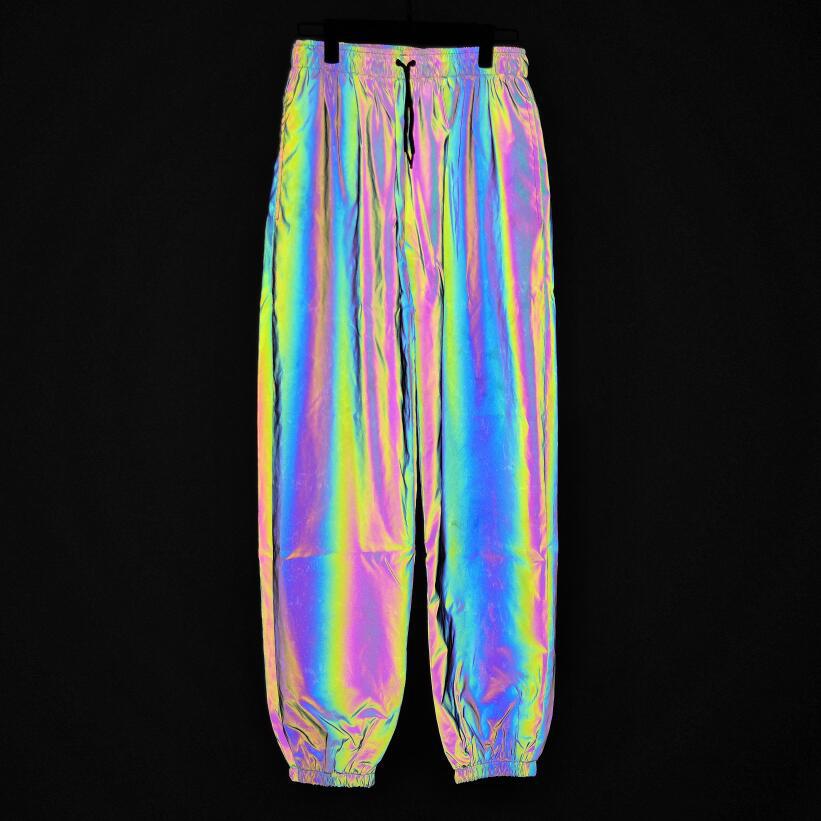 Menn høst vinter syv farget natt refleks bukser gate danse jogger bukser unisex par hofte hopp punk bukser: L