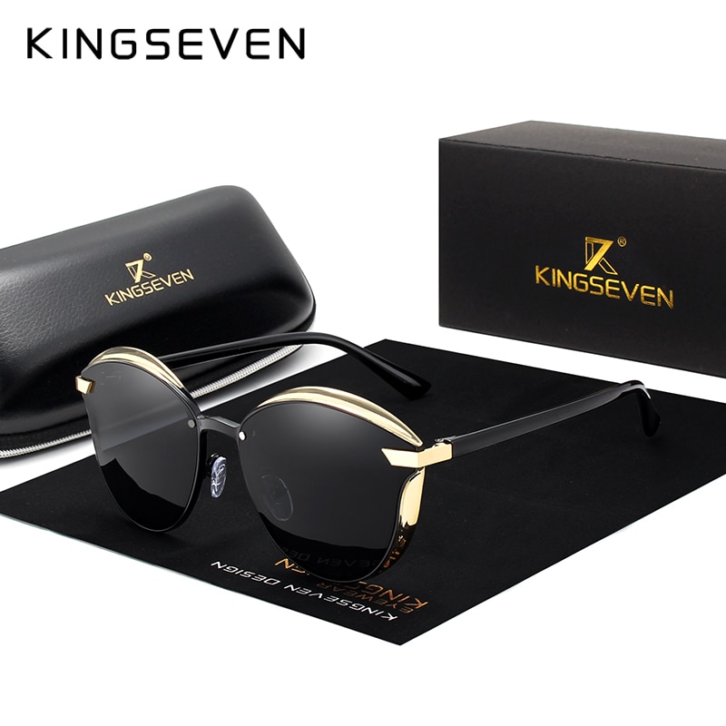 Kingseven mærke cat eye solbriller kvinder polariseret luksus legering stel +tr90 solbriller retro oculos de sol gafas