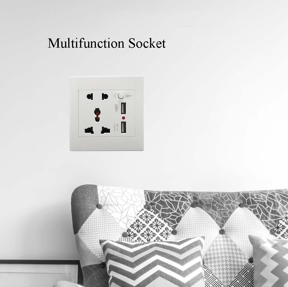 SUMMAO AC110-250V 13A Universal Wall Socket Hotel Multifunction Outlet With 2 USB Port Charger Bedroom ON/OFF Button Sockets