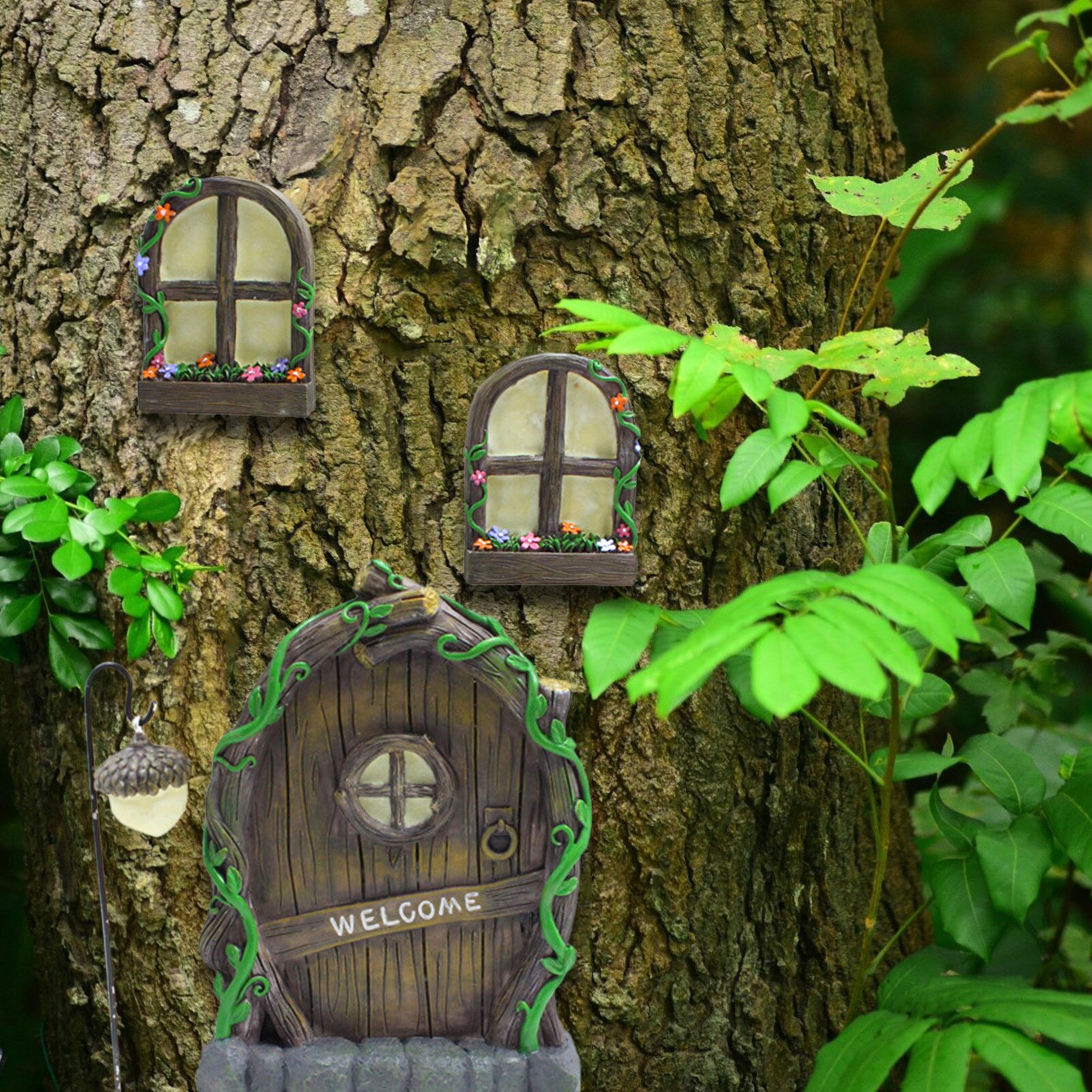 Fairy Deur En Ramen Voor Bomen Gloeien In De Donkere Tuin Kunst Sculptuur Decoratie Voor Kinderkamer Muur En Bomen Buiten Miniatuur Fairy Garden Outdoo