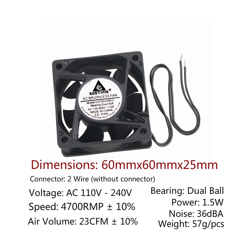 1 stuks 60mm 80mm 90m 120mm ac 110v 220v 240v 3 inch dubbele bal plastic universele koeler pc cpu ventilatoren luchtstroom voor computers