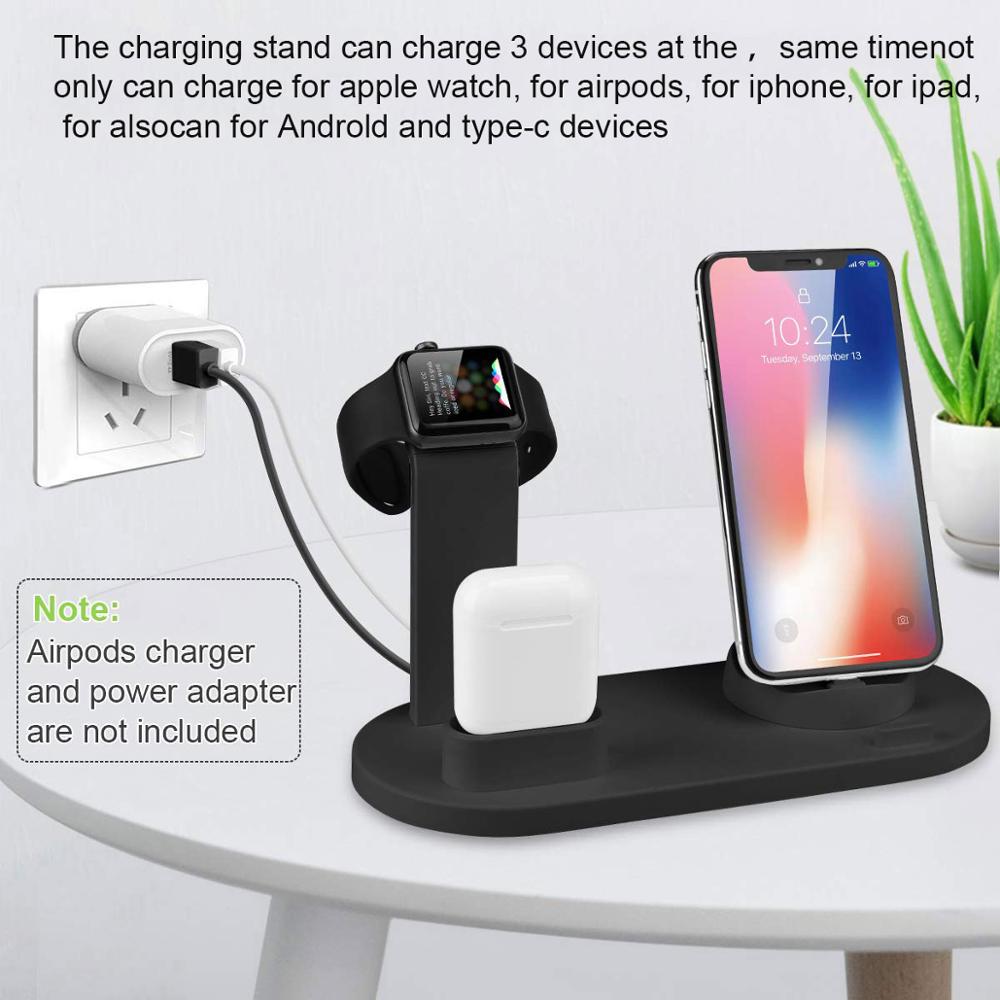 FDGAO Station de chargement support de support pour iPhone 11 Pro X XR XS MAX 8 7 6s Plus pour Apple Watch Series Airpods pro chargeur