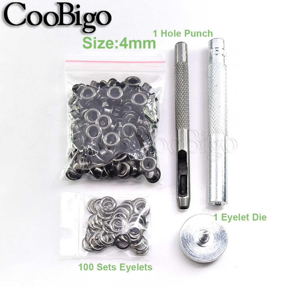 Kit de herramientas para ojales de metal, herramienta de instalación de punzones para ropa de cuero, zapatos, cinturón, cortina, accesorios para manualidades DIY, color negro: Plata antigua