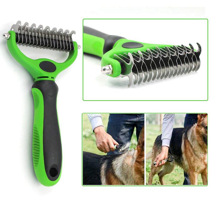 Pet Dematting Comb with Dual Sided Rake for Dogs and Cats of Gently Removes Loose Undercoat Mats Tangles and Knots Comfortable M