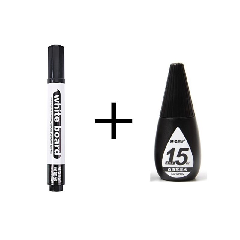 M&amp;G Erasable Whiteboard Marker Pen 1 Pcs Blackboard + 1 Ink Bottle Set Office Markers Dry Erase Blue Black Red Office Supplies: Black