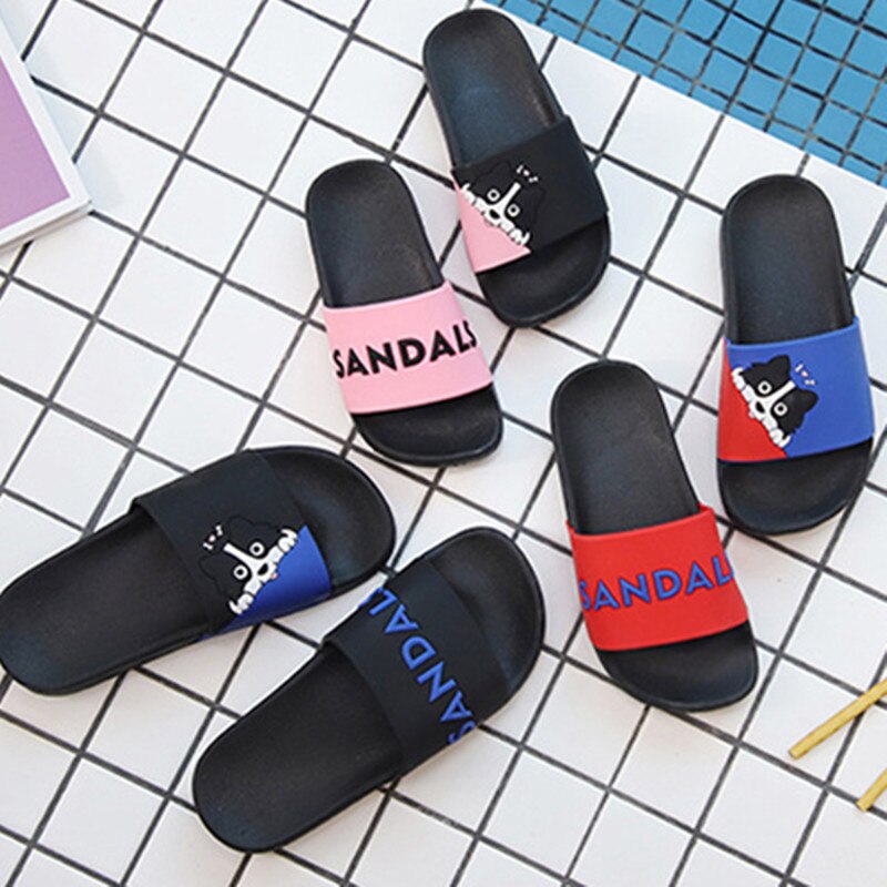 Sandalias planas antideslizantes para niños y niñas, chanclas de dibujos animados de perro, para el baño, a la