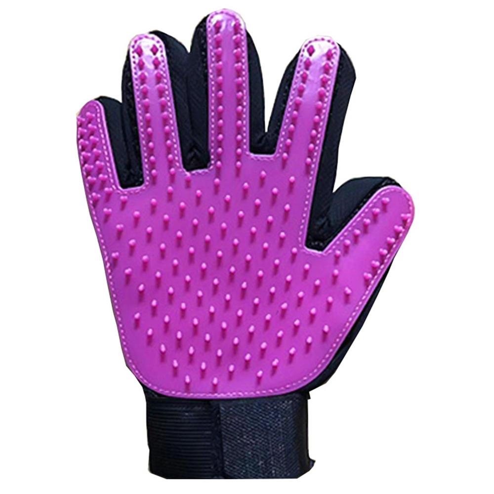 Pet Glove Cat Grooming Glove Cat Hair Brush Gloves Dog Comb for Cats Bath Clean Massage Hair Remover Brush for: purple right