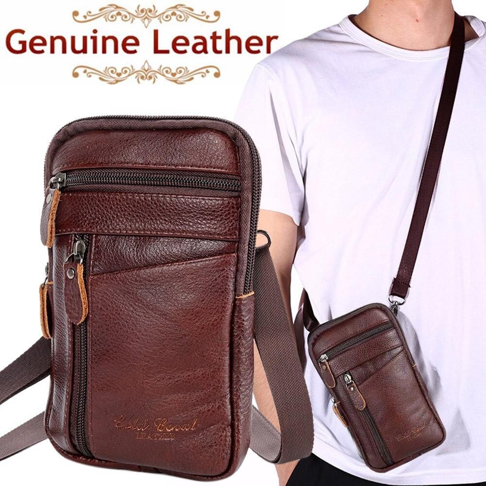 1pc Multi-zweck lässig Männer Leder Telefon Beutel Gürtel Anti-diebstahl Tasche Schulter Pack Crossbody Reißverschluss Geldbörse W N3Q7