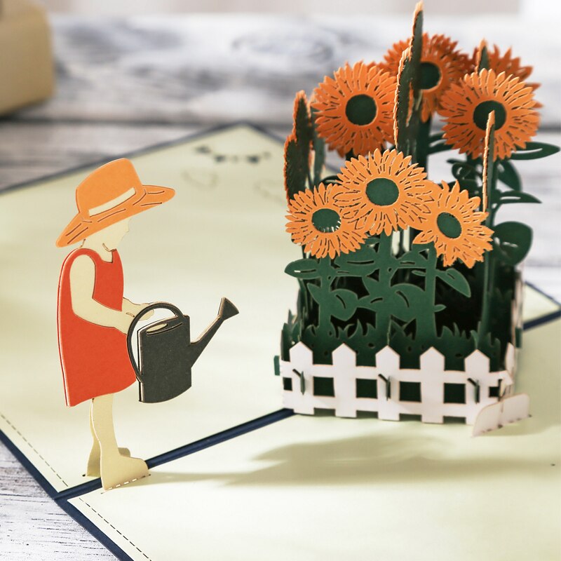 AIT Tarjeta De chico y girasol 3D plegable Pop-Up Festival tarjeta postal de felicitación