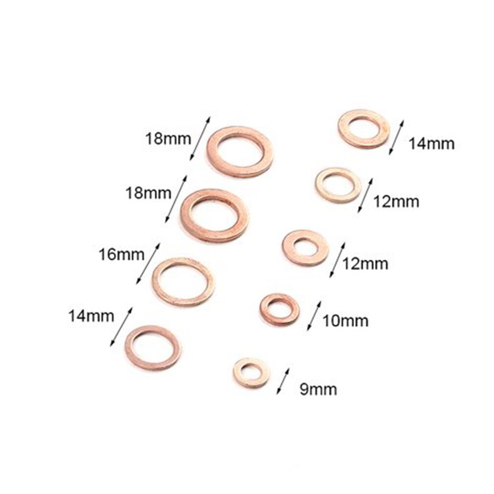200Pcs Solid Copper Washer M5-M14 Flat Ring Sump Plug Oil Seal Assorted Set Box Electrical Conductivity Thermal Conductivity