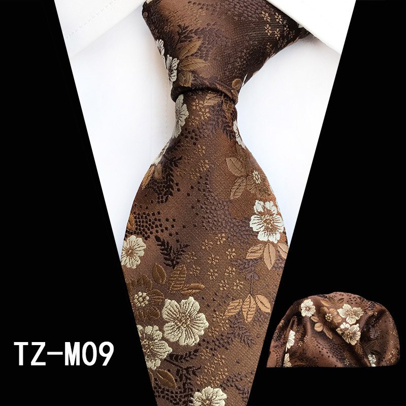 Ricnais Mode 8cm heren Zijden Stropdas Set Rood Groen Paisley Bloemen Handkershief Stropdas Pak Business Bruiloft Formele Hals ties Set: 09