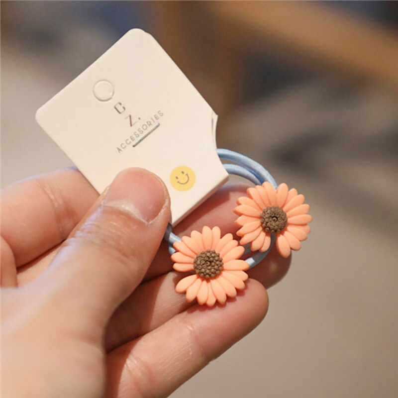 Cintas de goma elásticas para el pelo para niña, 2 uds., sortija de Margarita de crisantemo, lazos para el pelo para niña, accesorios de sujeción para coletas: Naranja