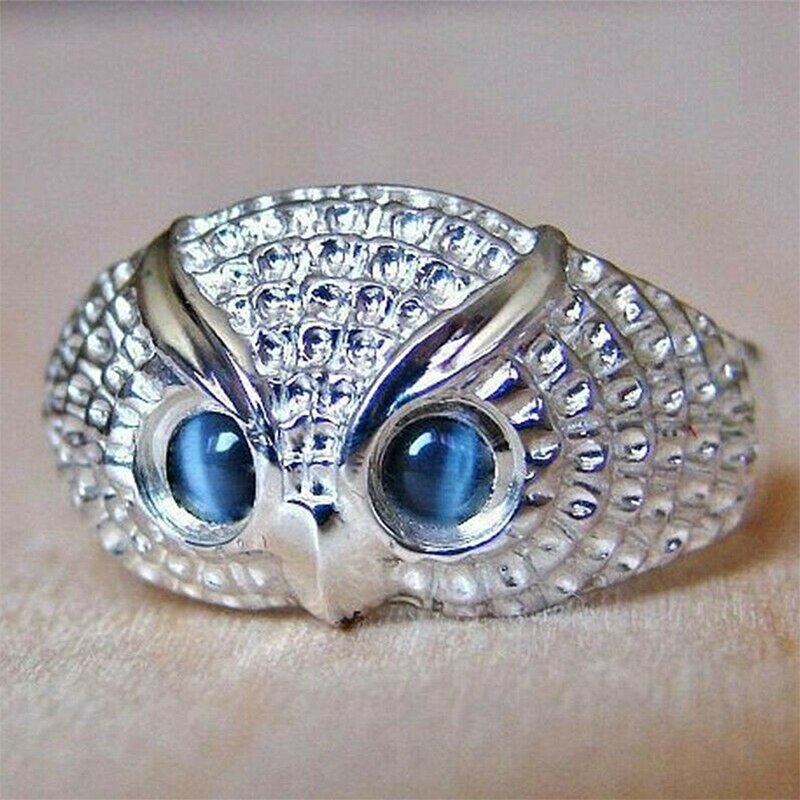 Kunst und weise Nette Große Augen Eule Ring Blau Kristall Finger Ring Für Männer Frauen Felsen Punk Partei empfindlich Schmuck Zubehör