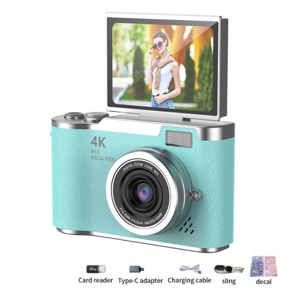 4K Digital Camera CCD 180° Flip Screen Selfie Camera 8X Digital Zoom 48MP Portable Digital Photography Camera with 32G Card: Pink