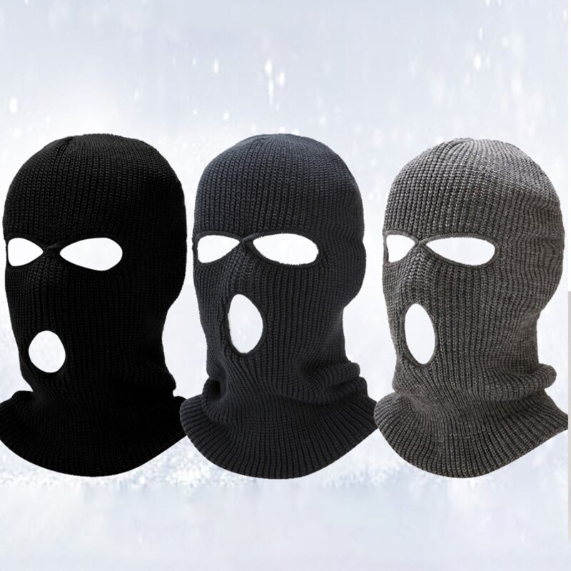 Gorro de lana con tres agujeros para hombre y mujer, gorro de punto antiterrorista, ladrón, fresco, máscara térmica para exteriores, cálido