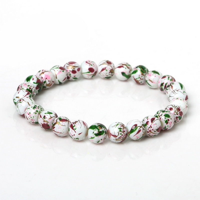 1pc/ loten 8mm veelkleurige patronen glazen kralen armband voor vrouwen en mannen beste firend sieraden 19cm/- snarige