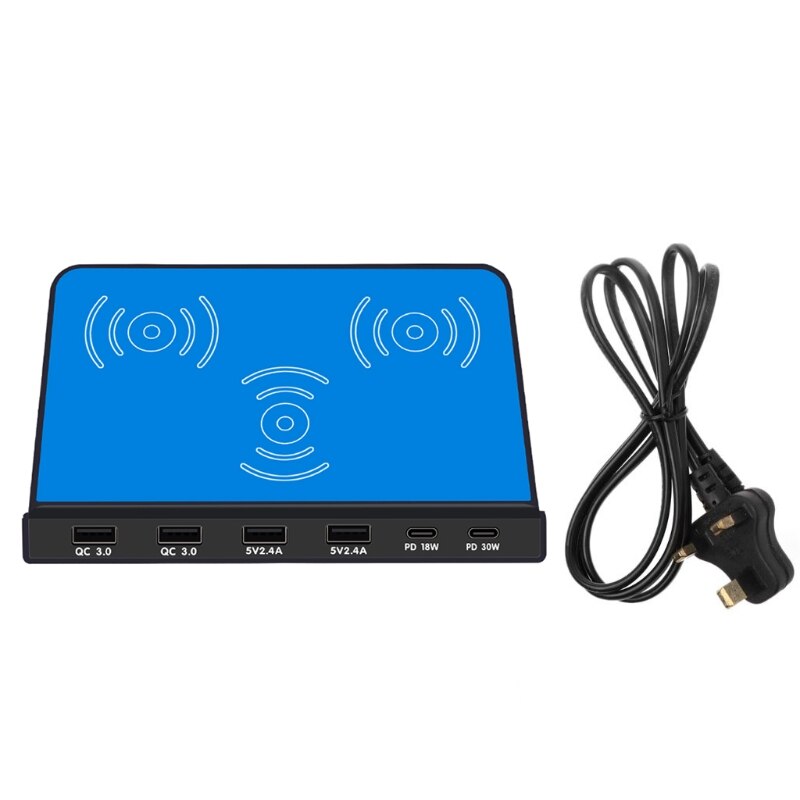 Universal 6Ports 30W Type C PD QC3.0 USB 10W Dual Wireless Charger Station Stand for Laptop Cellphone Tablet Fast Charger: UK