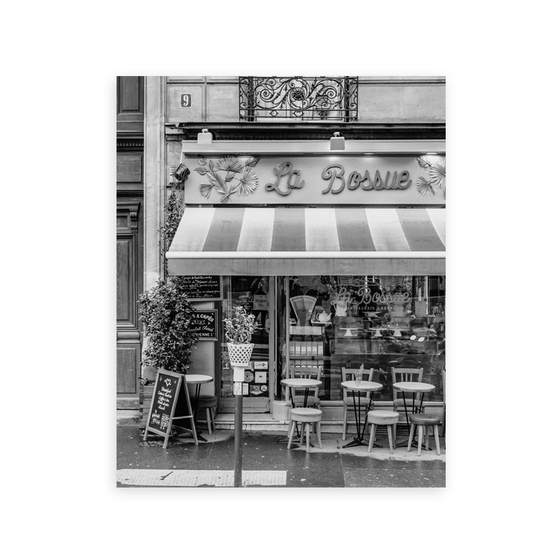 Impresiones de cafetería al aire libre francia parís en blanco y negro, fotografía Vintage, póster, tienda de café por la acera, arte, pintura en lienzo, decoración del hogar: YELLOW / 24x24