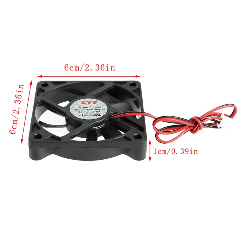 DC 12V 2-Pin 60x60x10mm PC Computer CPU System Sleeve-Bearing Cooling Fan 6010