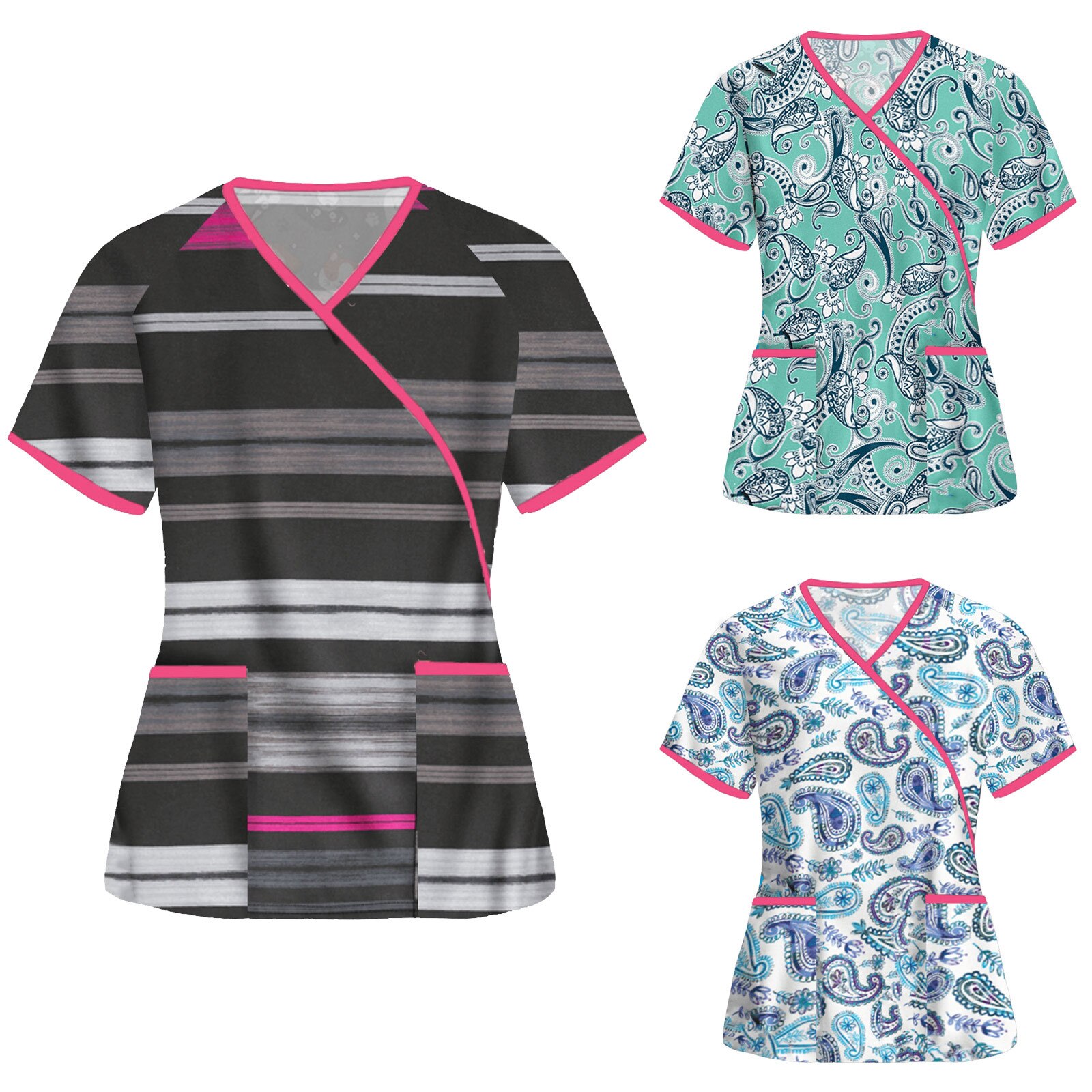 Women nurse uniform Short Sleeve Neck Tops Working Uniform Blouse Beautician uniform Clinical uniforms woman