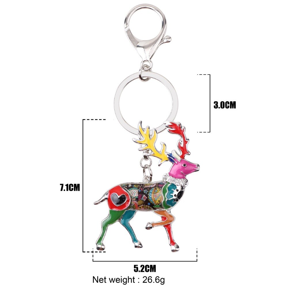 WEVENI Enamel Metal Reindeer Deer Key Chain Key Ring Bijoux Charm Keychain Animal Jewelry For Women Christmas