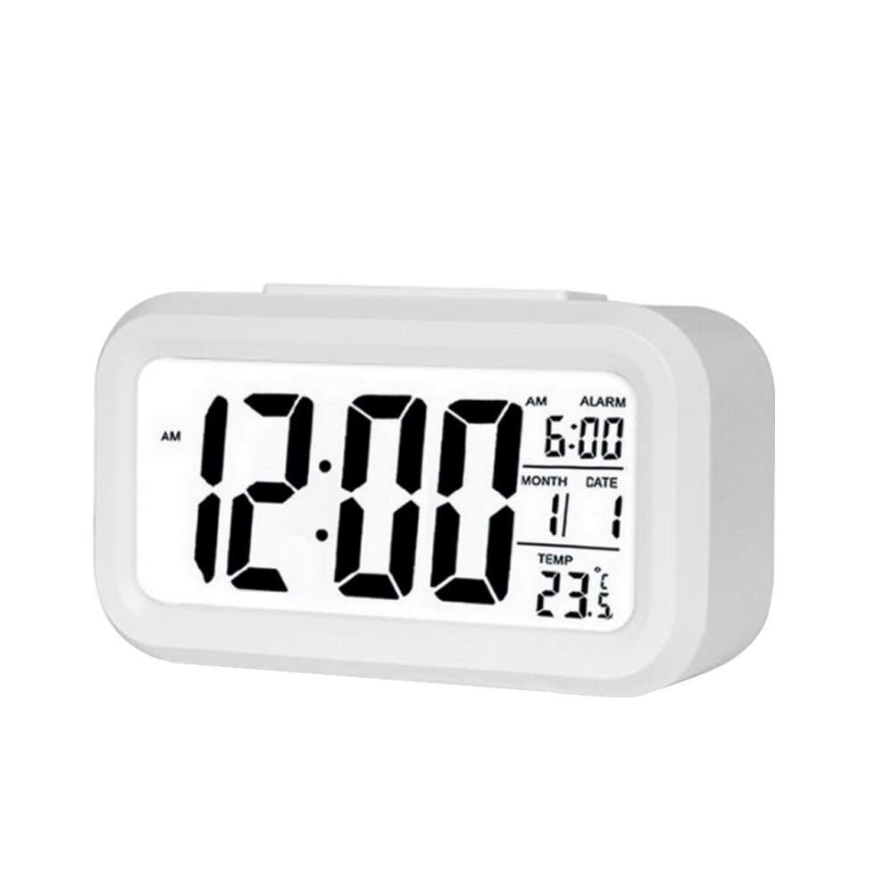 LED Digital Alarm Clock Electronic Digital Alarm Screen Desktop Clock Home Office Backlight Snooze Data Calendar Desk Clocks: White