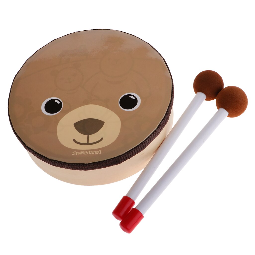 Patrón de oso de dibujos animados, tambor de mano, juguete de percusión para instrumentos musicales, aprendizaje, Educación Temprana, de cumpleaños