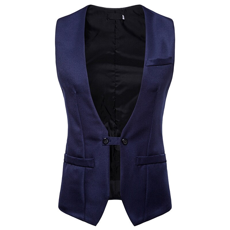 Gilet à deux boutons pour homme, style anglais, formel, coupe slim, col en v, pour affaires, mariage, kaki: Marine / S