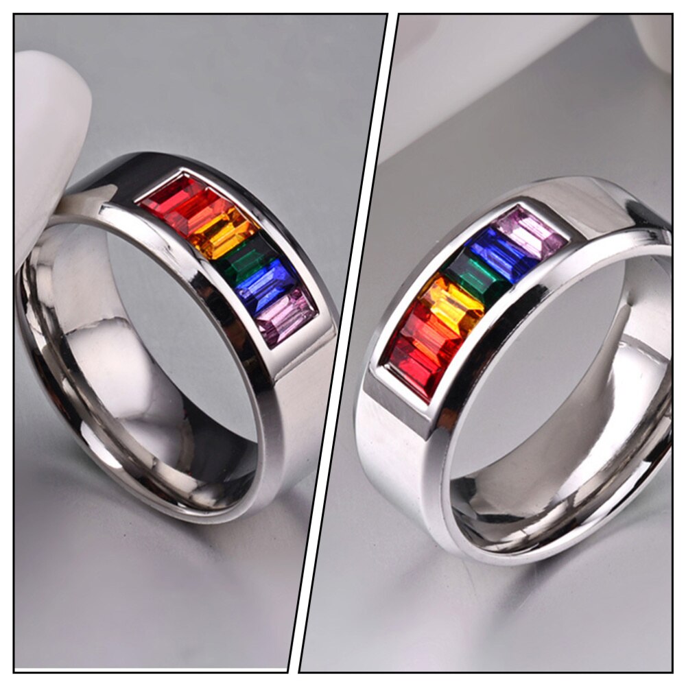 1Pc Titanium Staal Ring Stijlvolle Gay Pride Ring Kleurrijke Ingelegd Strass Ring