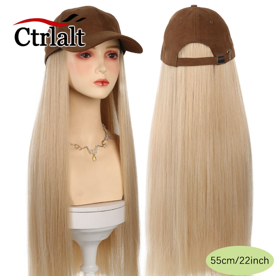 Casquette de Baseball longue et droite, perruque synthétique avec Extensions de cheveux pour femmes, chapeau réglable avec perruque attachée, postiche longue: T1B/613