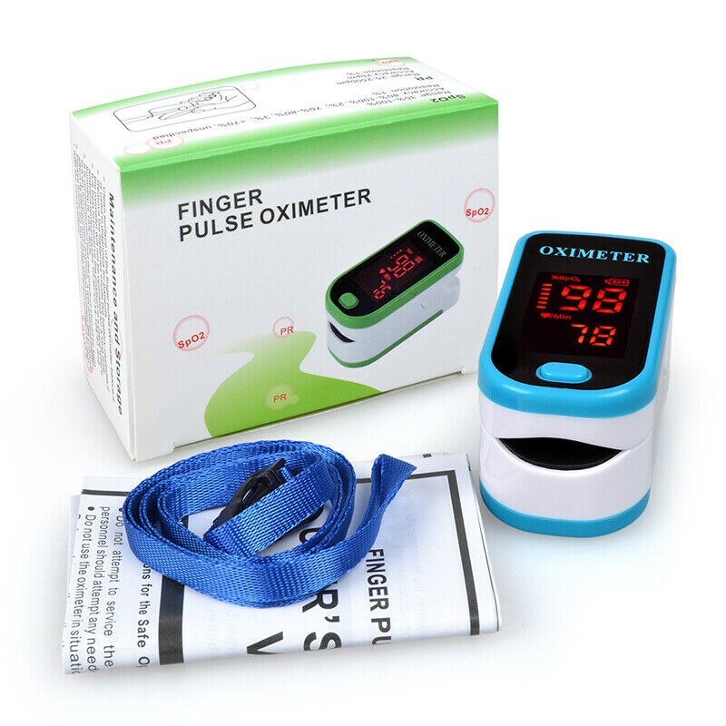 LED Finger Pulse Oximeter Blood SPO2 Oxygen Level PR Saturation Heart Rate Patient Monitor Party Favor Pouch&Lanyard