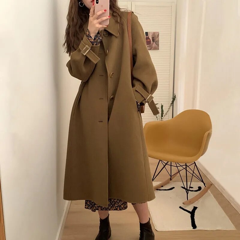 Autumn Winter Woolen Coat Mid-length Woolen Coats Female Hepburn Jacket Women Short Wool Coat for Womens Clothing Abrigos Mujer