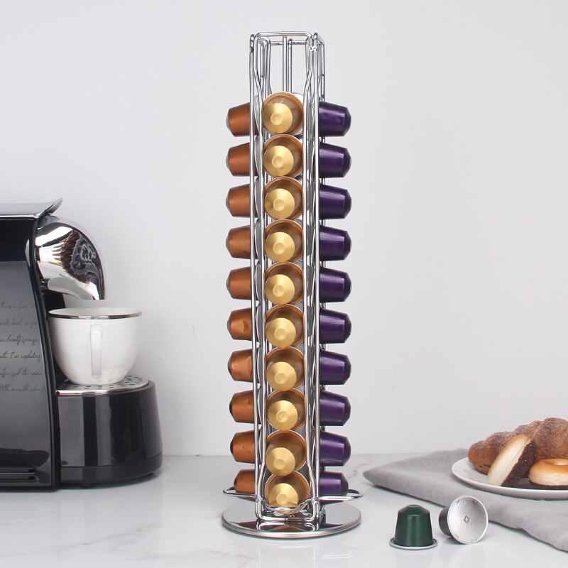 Coffee Capsule Rack Holder Carousel for Nespresso - Holds 40 Capsules OriginalLine. and Modern. 360-degree Rotation