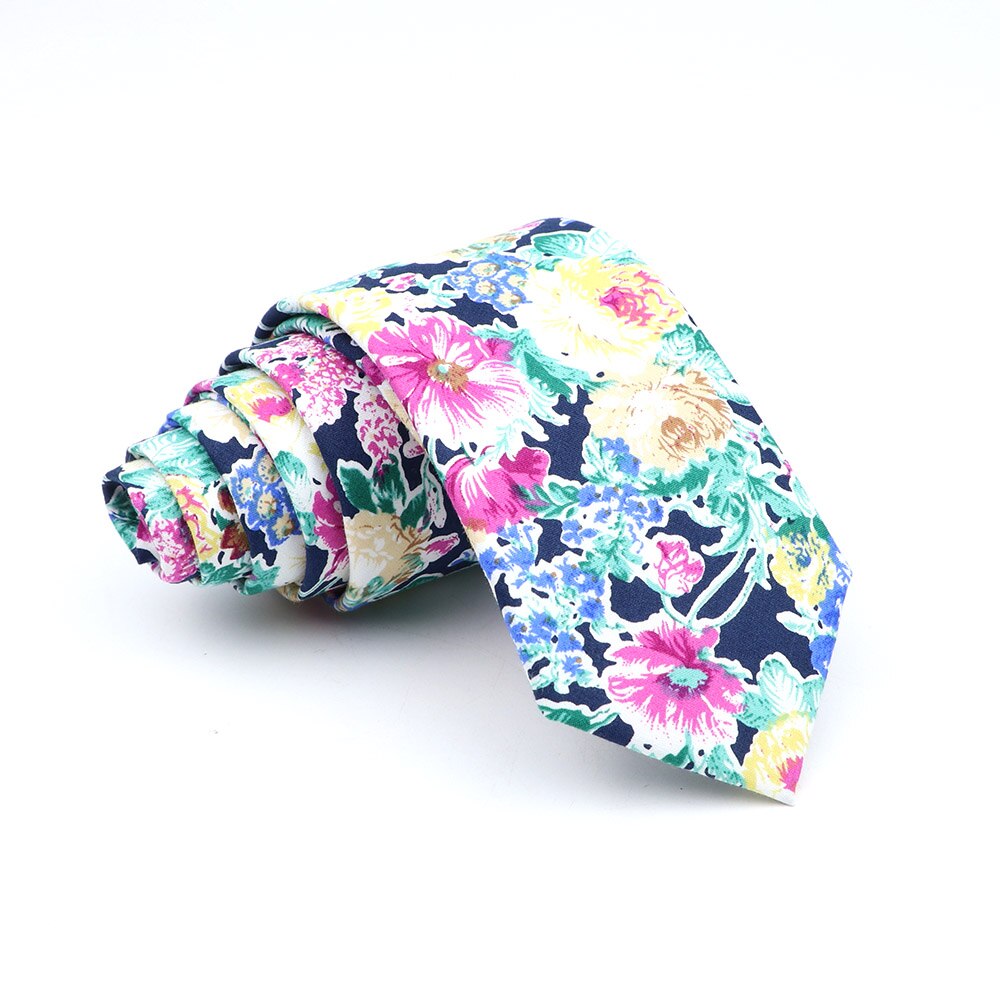Cravate slim en coton pour hommes, , décontracté, pour costume de mariage, rose, bleu, jaune, imprimé Floral,